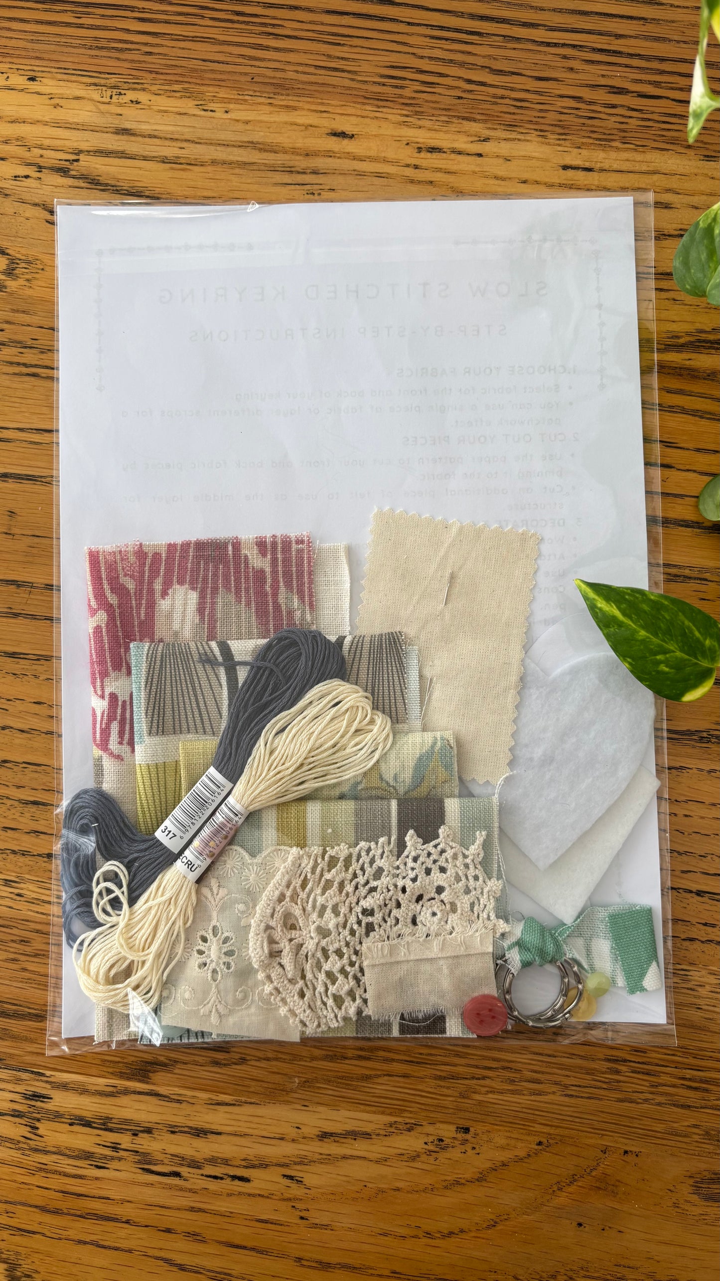 Slow Stitched Keyring Kit ~ Grey, Cream, Multi