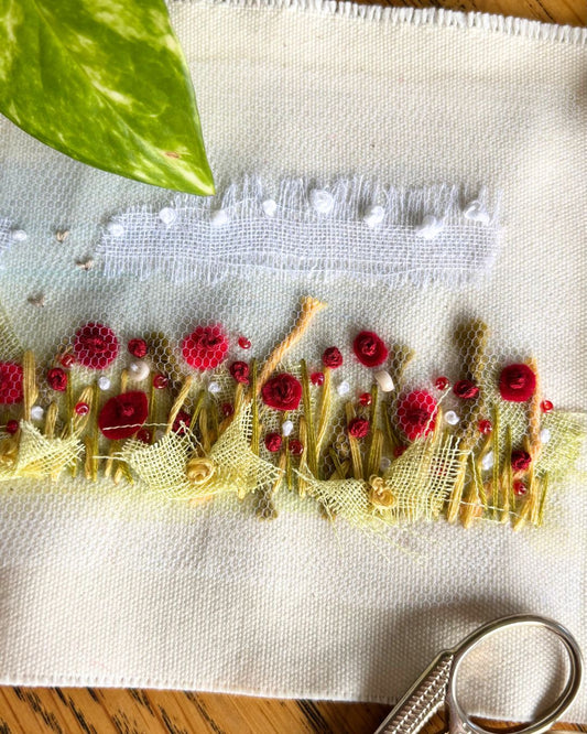 Slow Stitched Summer Meadow~ Mixed Media Tiny Landscape: Sat 17 Jan