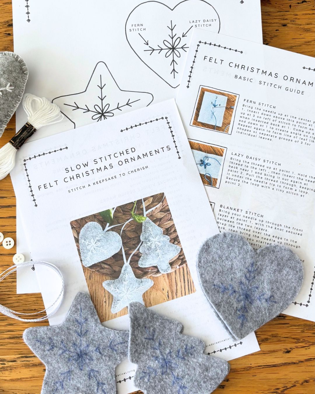 Slow Stitched Felt Christmas Ornaments Craft Kit ~ Grey Marl