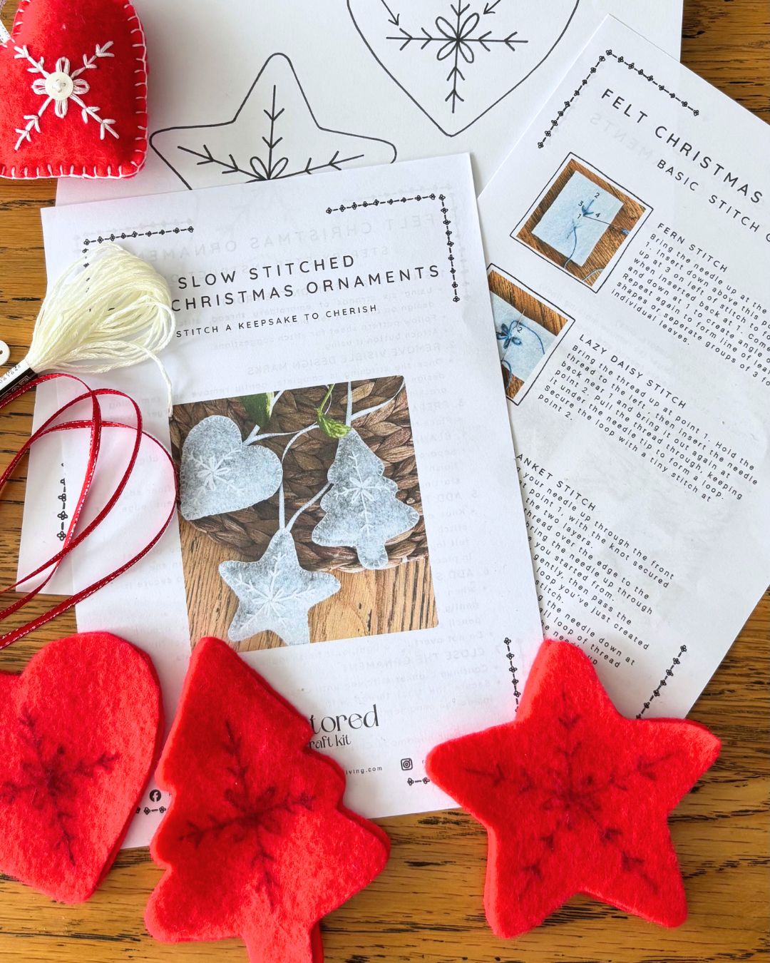 Slow Stitched Felt Christmas Ornaments Craft Kit ~ Bright Red