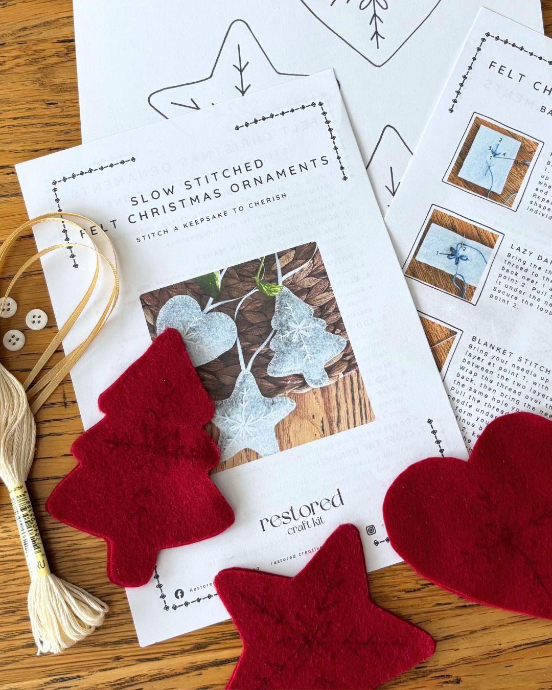 Slow Stitched Felt Christmas Ornaments Craft Kit ~ Dark Red
