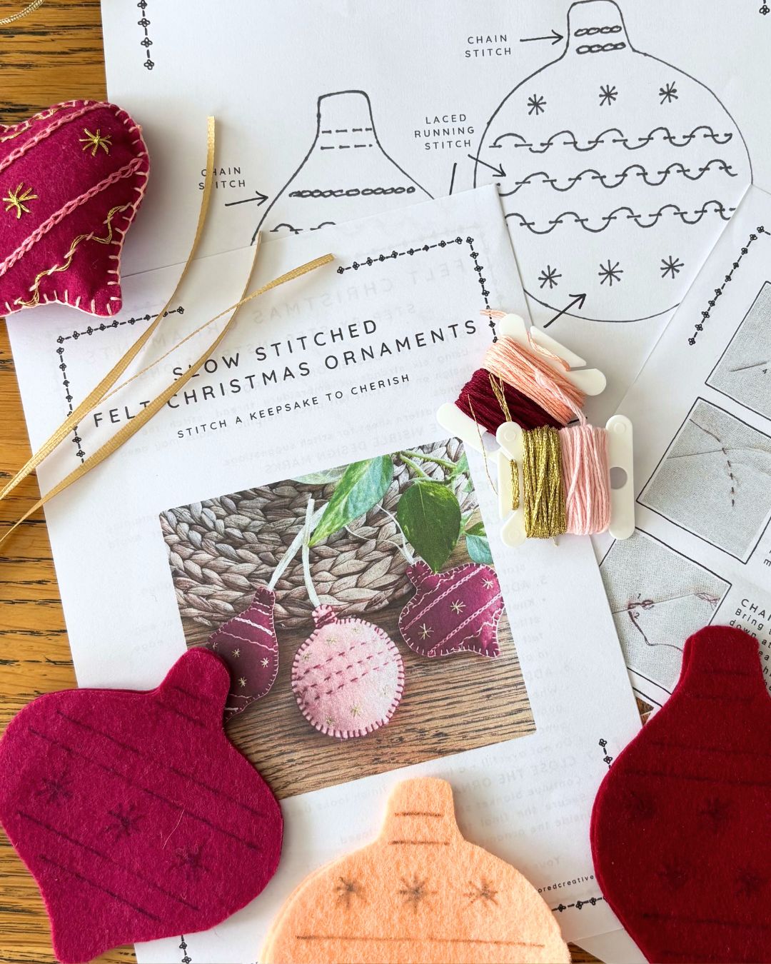 Slow Stitched Felt Christmas Ornaments Craft Kit