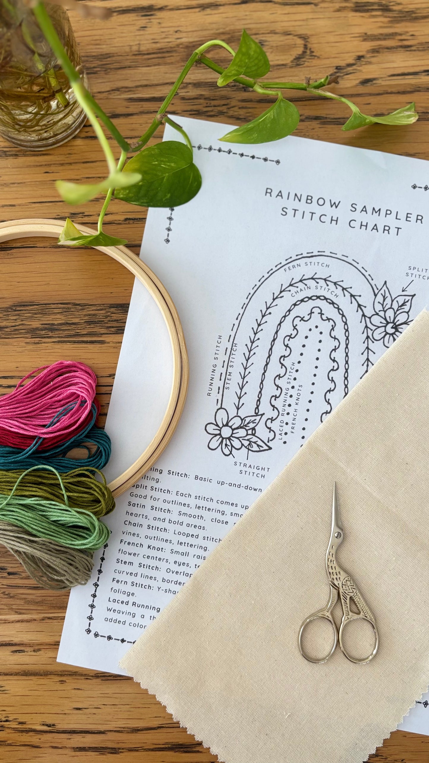 Rainbow Embroidery Sampler ~ Pink, Green, Lemon, Blue