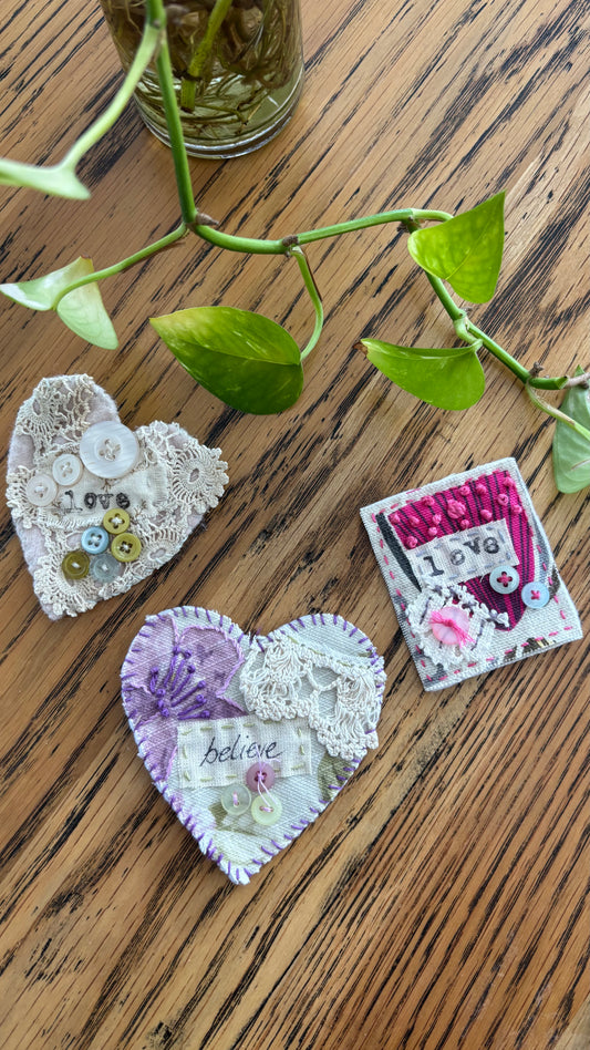Slow Stitched Brooch Kit ~ Pink, Green, Multi