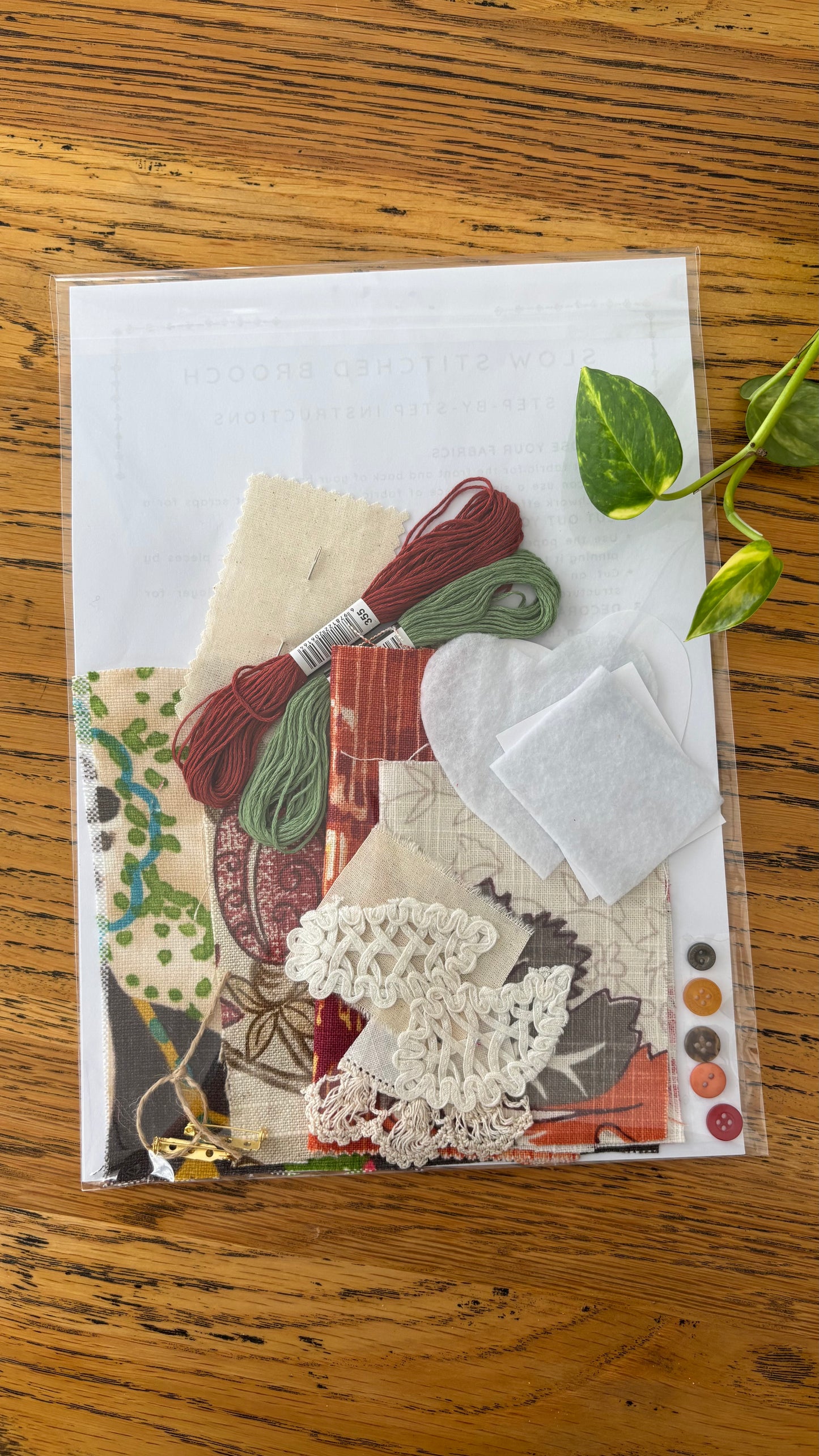 Slow Stitched Brooch Kit ~ Burnt Orange, Green, Multi