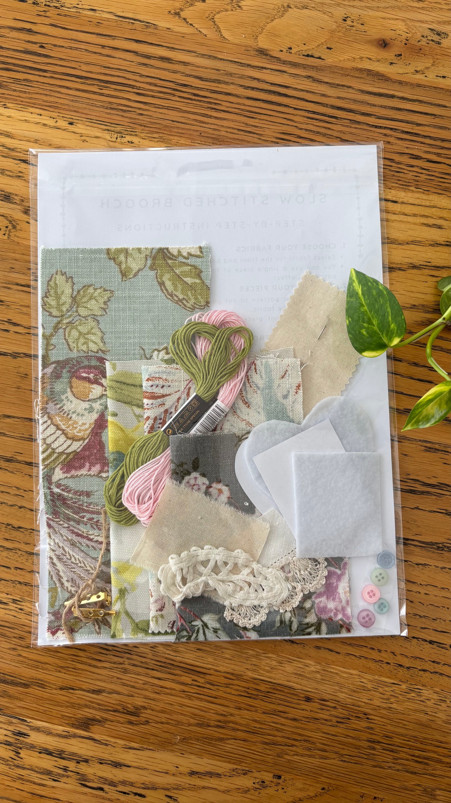 Slow Stitched Brooch Kit ~ Pink, Green, Multi