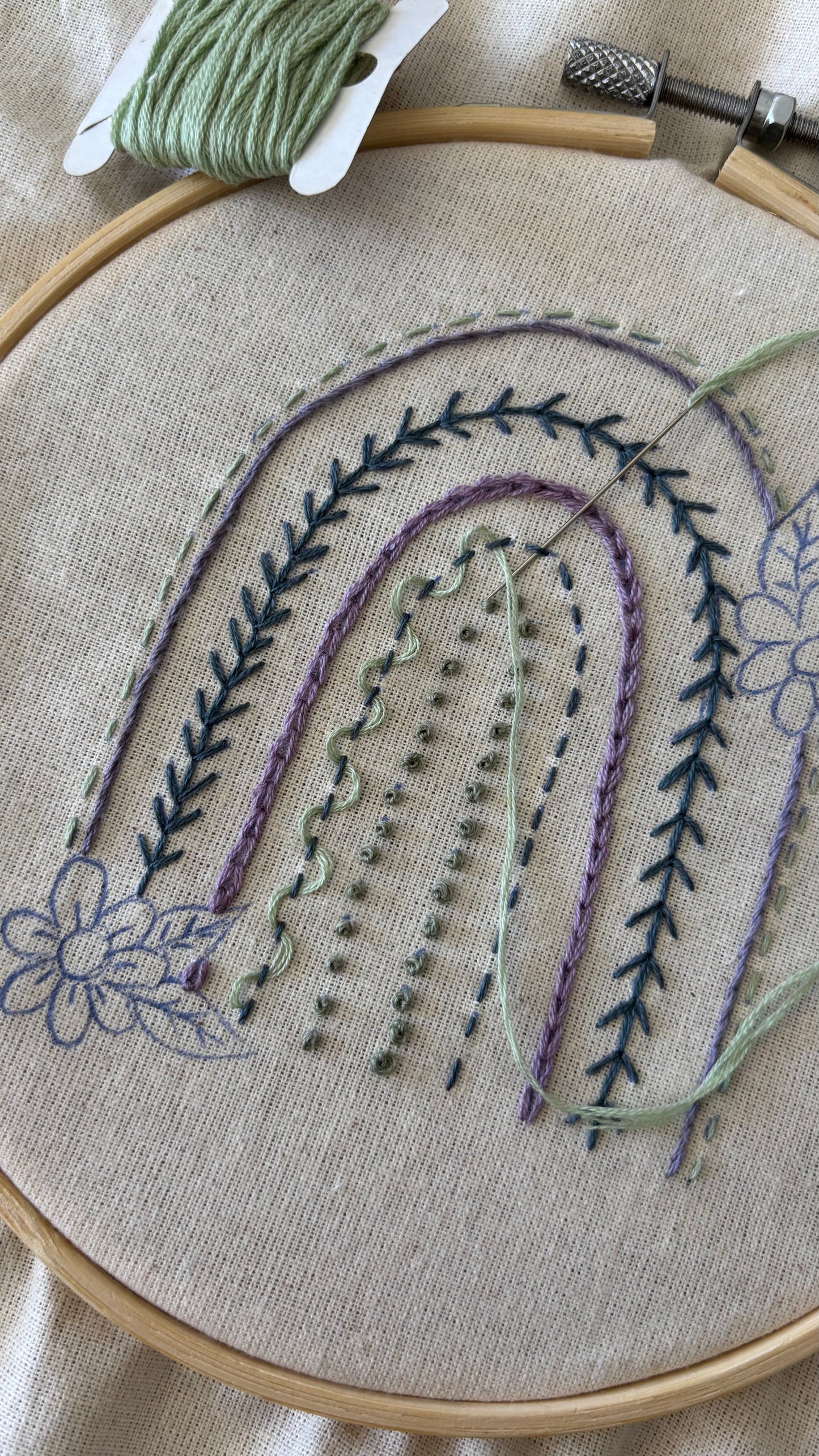 Rainbow Embroidery Sampler ~ Pink, Green, Lemon, Blue