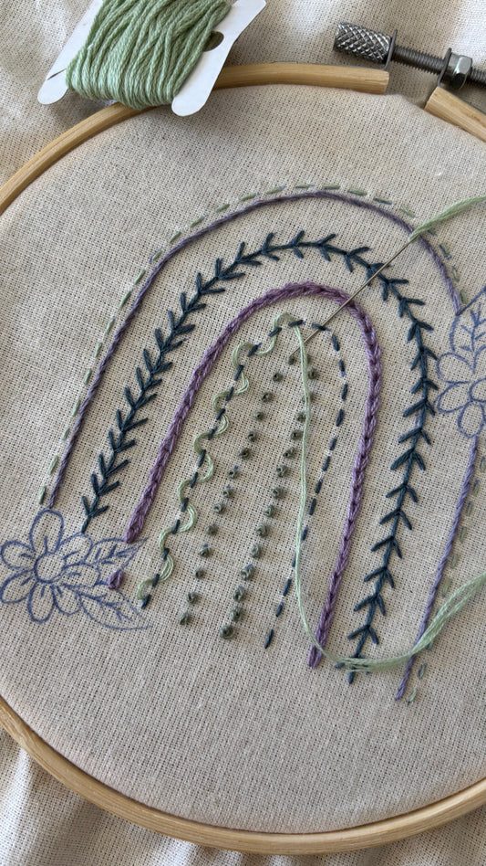 Rainbow Embroidery Sampler ~ Pink, Green, Grey